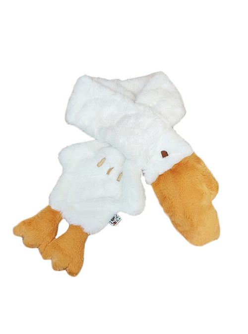 Good Big Goose Series Sweet Daily All-Match Embroidery White Goose Plush Winter Warm Sweet Lolita Scarf