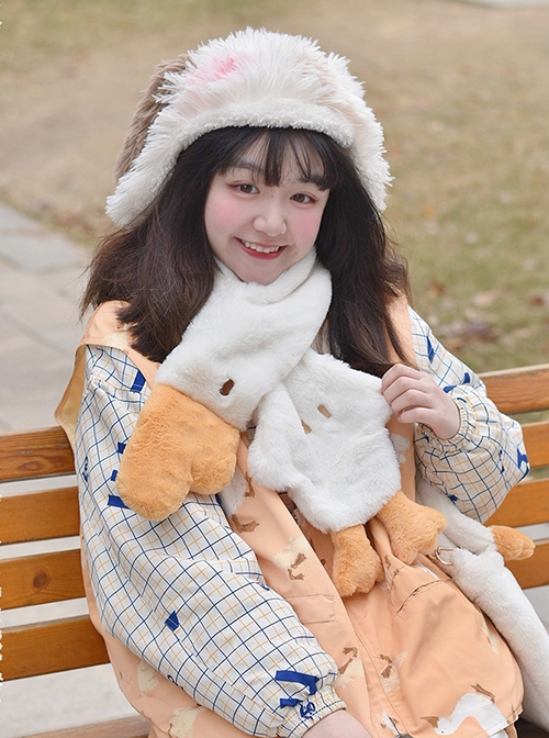 Good Big Goose Series Sweet Daily All-Match Embroidery White Goose Plush Winter Warm Sweet Lolita Scarf