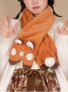 Brown Embroidered Fox Sweet Cute Daily All-Match Winter Warm Plush Sweet Lolita Scarf