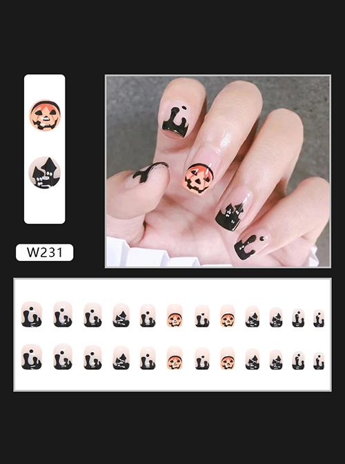 Halloween Sweet Cool Funny Pumpkin Finished Disposable Manicure Nail Pieces