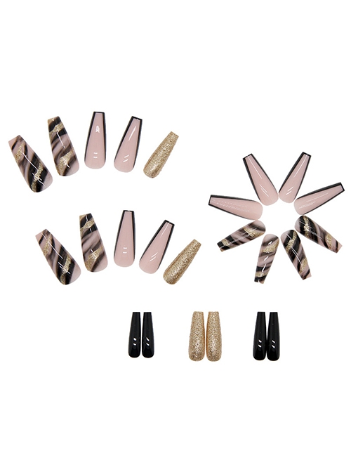 Black Gold Atmospheric French Gold Foil Black Gradient Finished Disposable Manicure Nail Pieces