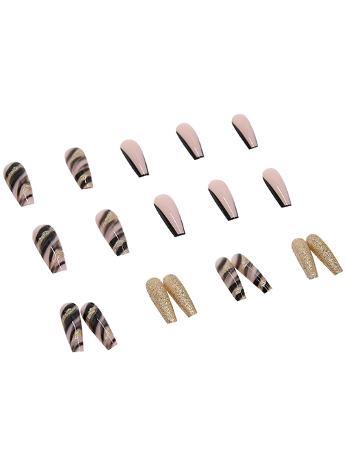 Black Gold Atmospheric French Gold Foil Black Gradient Finished Disposable Manicure Nail Pieces