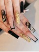 Black Gold Atmospheric French Gold Foil Black Gradient Finished Disposable Manicure Nail Pieces