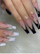 Black White Color Matching Simple Shiny Gold Powder Finished Disposable Manicure Nail Pieces