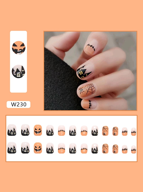 Pumpkin Spider Orange Cute Ghost Face Halloween Finished Disposable Manicure Nail Pieces