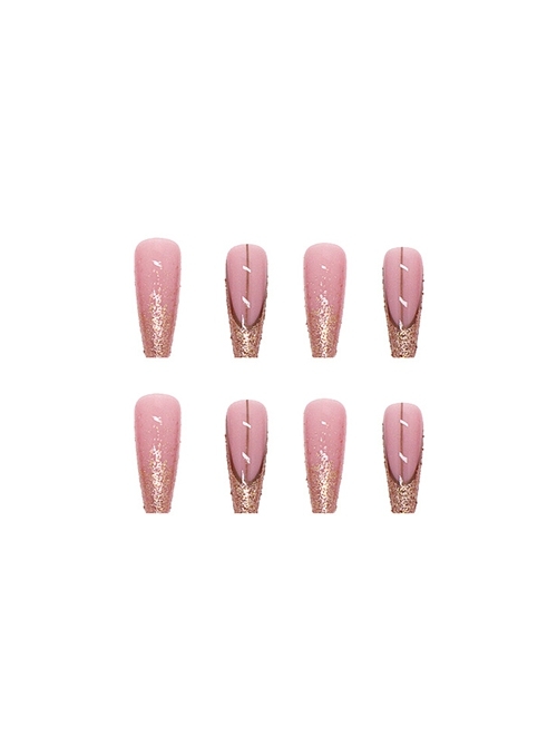 Shiny Gold Foil Pink Internet Celebrity Finished Disposable Manicure Nail Pieces