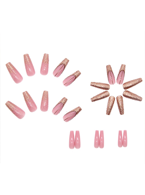 Shiny Gold Foil Pink Internet Celebrity Finished Disposable Manicure Nail Pieces