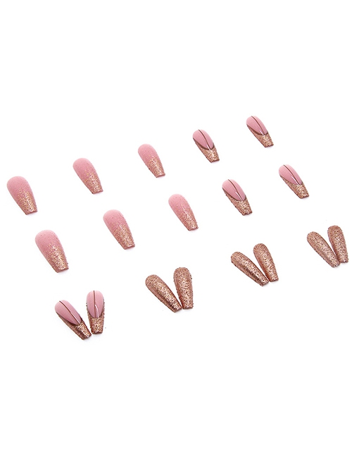 Shiny Gold Foil Pink Internet Celebrity Finished Disposable Manicure Nail Pieces