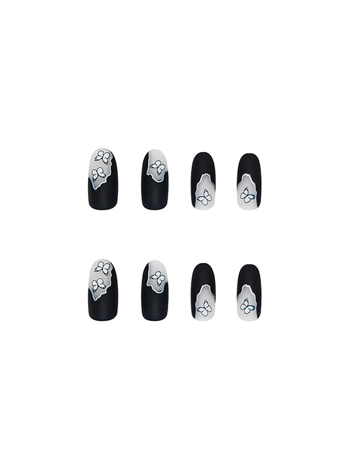 Black Matte Butterfly Sweet Cool Finished Disposable Manicure Nail Pieces