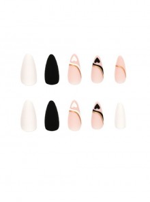 Black White Heart-Shaped French Simple Gold Thread Jumping Color Matte Finished Disposable Manicure Nail Pieces