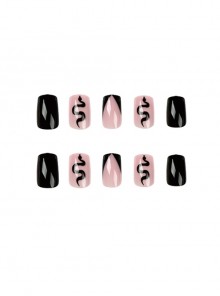 Hand-Painted Series Black Bevelled French Snake Finished Disposable Manicure Nail Pieces