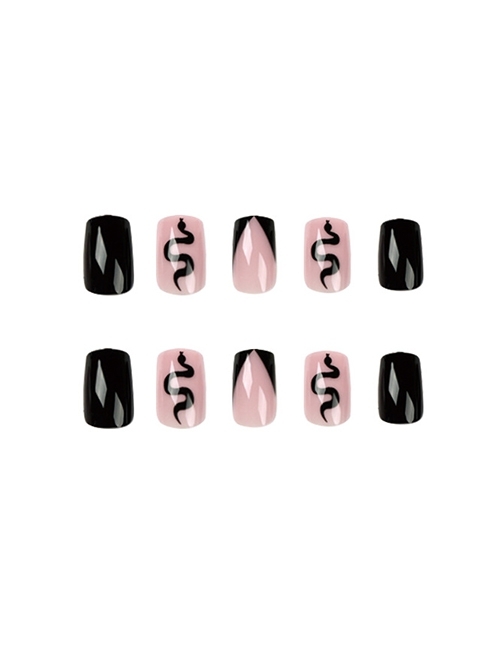 Hand-Painted Series Black Bevelled French Snake Finished Disposable Manicure Nail Pieces