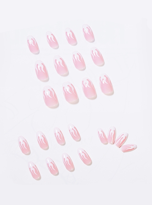 White Flame Pattern Detachable Finished Disposable Manicure Nail Pieces