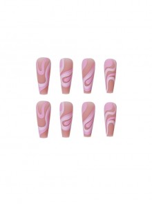 Pink-White Color Matching Lines Detachable Finished Disposable Manicure Nail Pieces