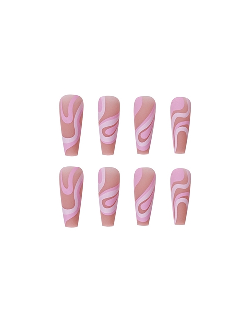 Pink-White Color Matching Lines Detachable Finished Disposable Manicure Nail Pieces