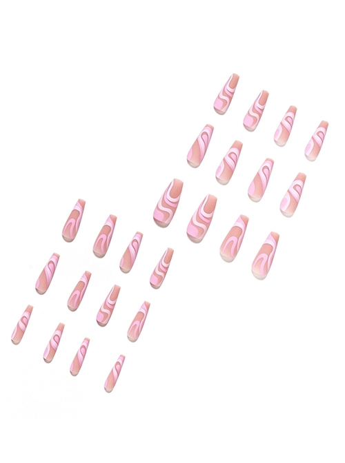 Pink-White Color Matching Lines Detachable Finished Disposable Manicure Nail Pieces