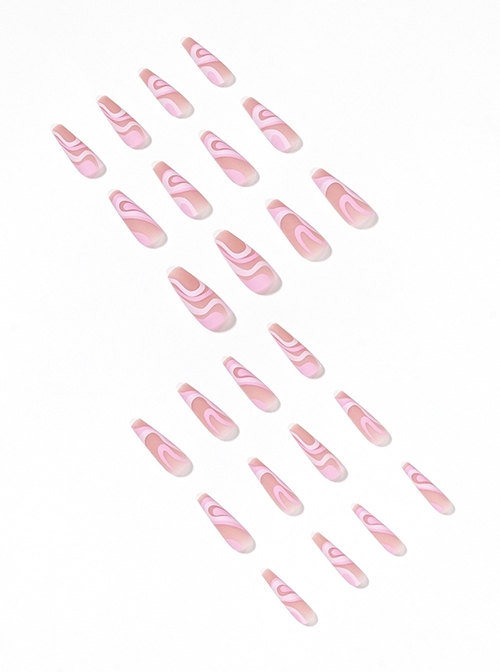 Pink-White Color Matching Lines Detachable Finished Disposable Manicure Nail Pieces