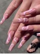 Pink-White Color Matching Lines Detachable Finished Disposable Manicure Nail Pieces