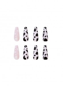 Black-White Milk Cow Pattern Color Matching Simple Detachable Finished Disposable Manicure Nail Pieces