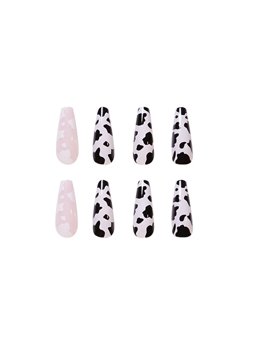 Black-White Milk Cow Pattern Color Matching Simple Detachable Finished Disposable Manicure Nail Pieces