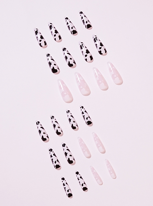 Black-White Milk Cow Pattern Color Matching Simple Detachable Finished Disposable Manicure Nail Pieces