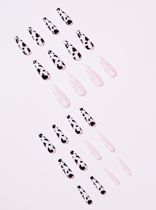 Black-White Milk Cow Pattern Color Matching Simple Detachable Finished Disposable Manicure Nail Pieces