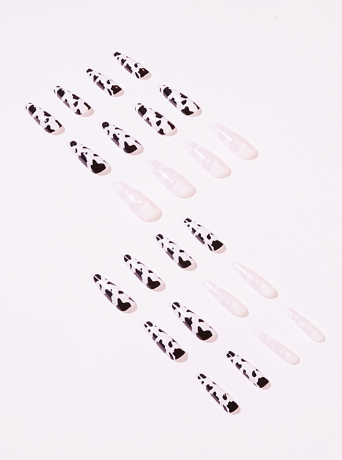 Black-White Milk Cow Pattern Color Matching Simple Detachable Finished Disposable Manicure Nail Pieces