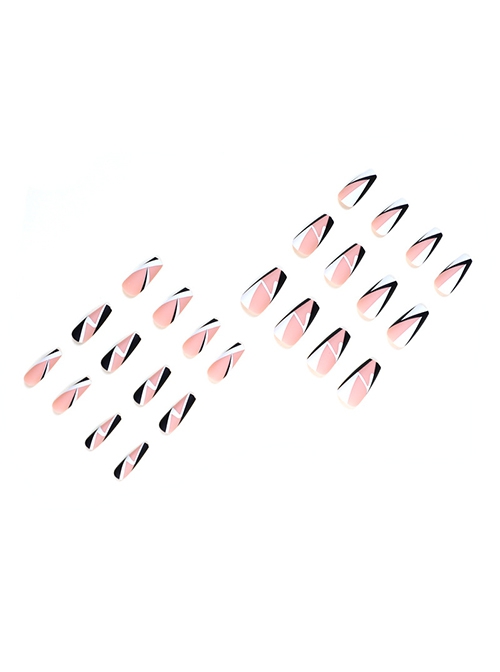 Simple Black-White Geometric Color Matching Detachable Finished Disposable Manicure Nail Pieces