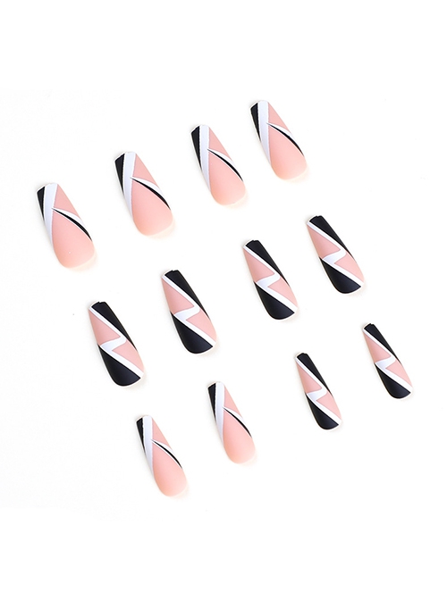 Simple Black-White Geometric Color Matching Detachable Finished Disposable Manicure Nail Pieces