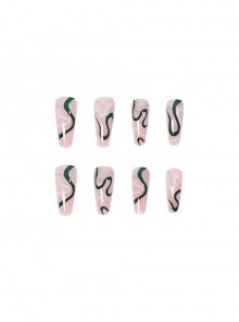 Lines Series White-Green Color Contrast Wave Detachable Finished Disposable Manicure Nail Pieces