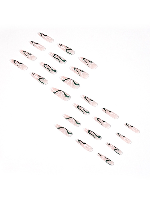 Lines Series White-Green Color Contrast Wave Detachable Finished Disposable Manicure Nail Pieces