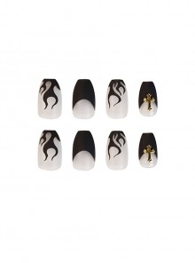 Flame Series Short Transparent Black Flame Golden Cross Detachable Finished Disposable Manicure Nail Pieces