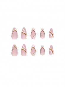 French Series Pink Simple Lines Pearl Decoration Detachable Finished Disposable Manicure Nail Pieces