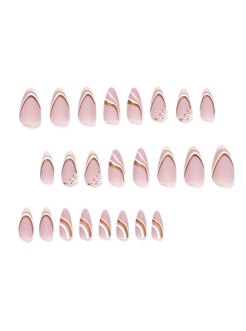 French Series Pink Simple Lines Pearl Decoration Detachable Finished Disposable Manicure Nail Pieces