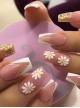 French Series White Twill Sequins Small Daisy Detachable Finished Disposable Manicure Nail Pieces