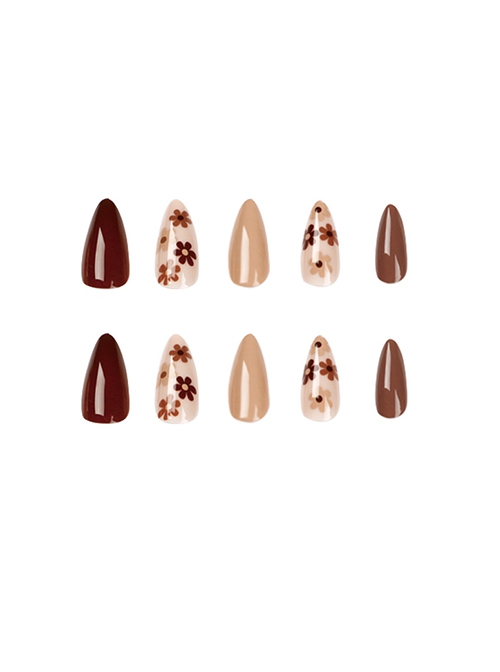 Flower Series Brown Autumn Winter Solid Color Flowers Detachable Finished Disposable Manicure Nail Pieces