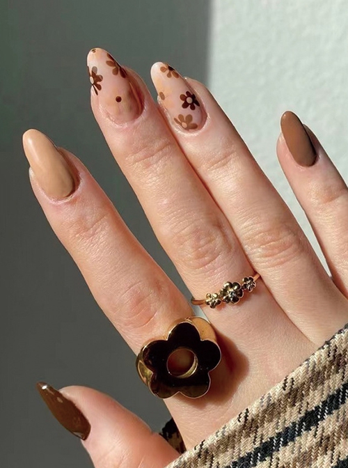 Flower Series Brown Autumn Winter Solid Color Flowers Detachable Finished Disposable Manicure Nail Pieces