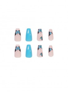 Butterfly Series Sky Blue Solid Color Butterfly Detachable Finished Disposable Manicure Nail Pieces