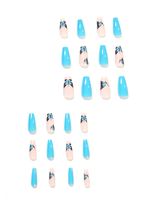 Butterfly Series Sky Blue Solid Color Butterfly Detachable Finished Disposable Manicure Nail Pieces