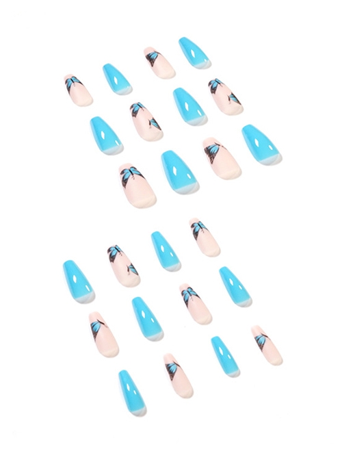 Butterfly Series Sky Blue Solid Color Butterfly Detachable Finished Disposable Manicure Nail Pieces