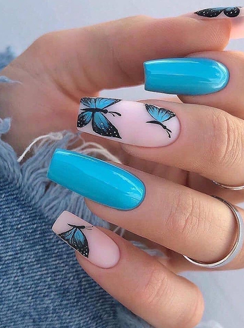 Butterfly Series Sky Blue Solid Color Butterfly Detachable Finished Disposable Manicure Nail Pieces