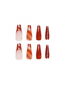 Maple Leaf Red Gradient Sequins Long Detachable Finished Disposable Manicure Nail Pieces