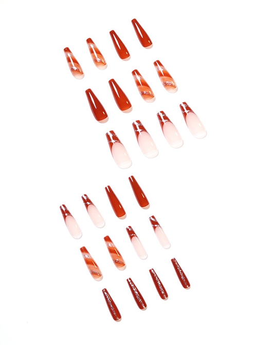 Maple Leaf Red Gradient Sequins Long Detachable Finished Disposable Manicure Nail Pieces