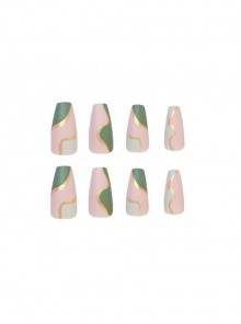 French Graffiti Series Green White Gold Powder Color Matching Detachable Finished Disposable Manicure Nail Pieces