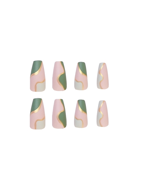 French Graffiti Series Green White Gold Powder Color Matching Detachable Finished Disposable Manicure Nail Pieces