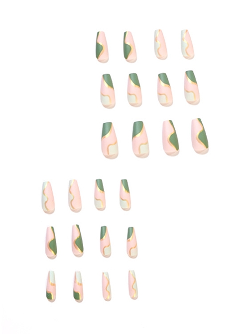 French Graffiti Series Green White Gold Powder Color Matching Detachable Finished Disposable Manicure Nail Pieces