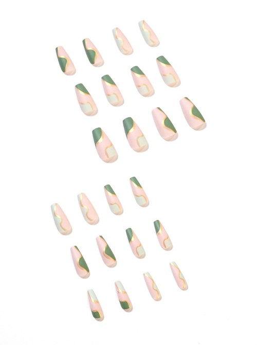 French Graffiti Series Green White Gold Powder Color Matching Detachable Finished Disposable Manicure Nail Pieces