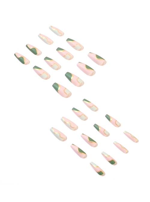 French Graffiti Series Green White Gold Powder Color Matching Detachable Finished Disposable Manicure Nail Pieces