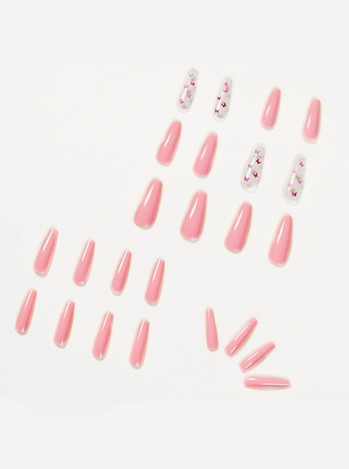 Long Ballet Series Pink Laser Butterfly Transparent Detachable Finished Disposable Manicure Nail Pieces