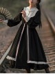 Nun Style Black-White Stand-Up Collar Lace Ruffles Large Skirt Classic Lolita Long-Sleeved Dress